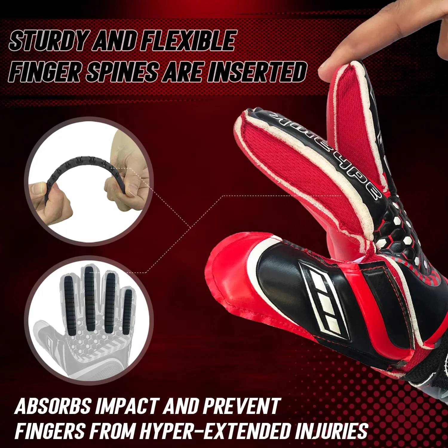 Goalkeeper Gloves - Premium Quality Latex Palm with Finger Spine Protection & Double Layer Wristband - Premium Designed Goalie Gloves for Kids, Youth and Adult