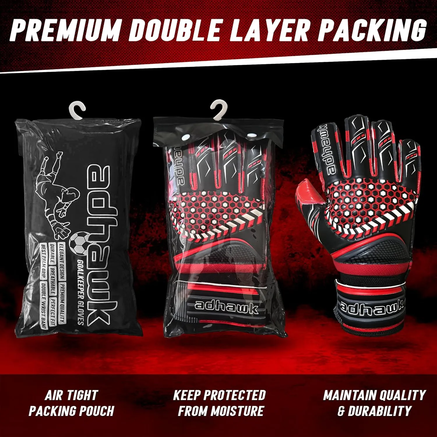 Goalkeeper Gloves - Premium Quality Latex Palm with Finger Spine Protection & Double Layer Wristband - Premium Designed Goalie Gloves for Kids, Youth and Adult