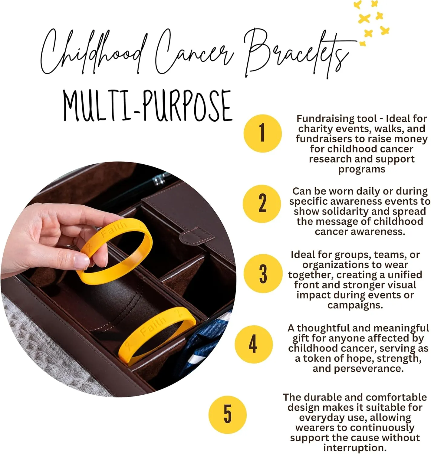 Gold Awareness Silicone Bracelets- Inexpensive Gold Ribbon Rubber Wristbands for Childhood Cancer and Neuroblastoma Cancer Awareness, Fundraising and Gift Giving - Perfect for People with Small Wrist