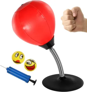 Goldboy Stress Buster - Desktop Punching Bag with Stand and 2 Extra Balls, Boxing Reflex Bag (Red)
