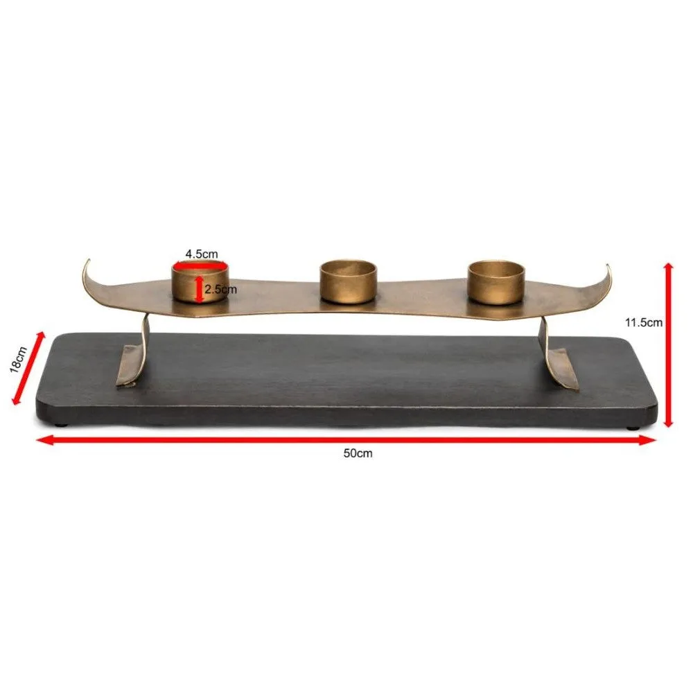 Golden Tealight Holders With Wooden Base
