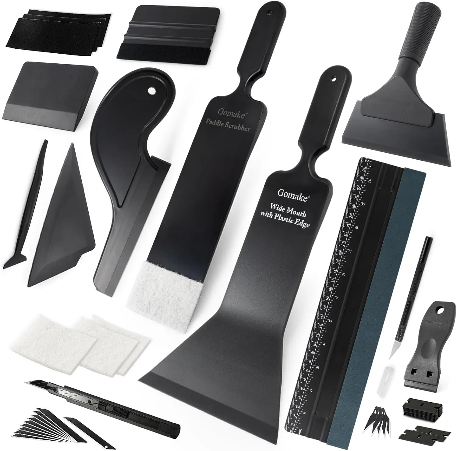 Gomake Window Tint Kit Vinyl Wrap Tool Car Windshield Back Window Tinting Tools with Bulldozer Squeegee Scrubber Paddle,Rubber Blade Scraper,Film Cutter for Car Wrapping,Vinyl Film Installation