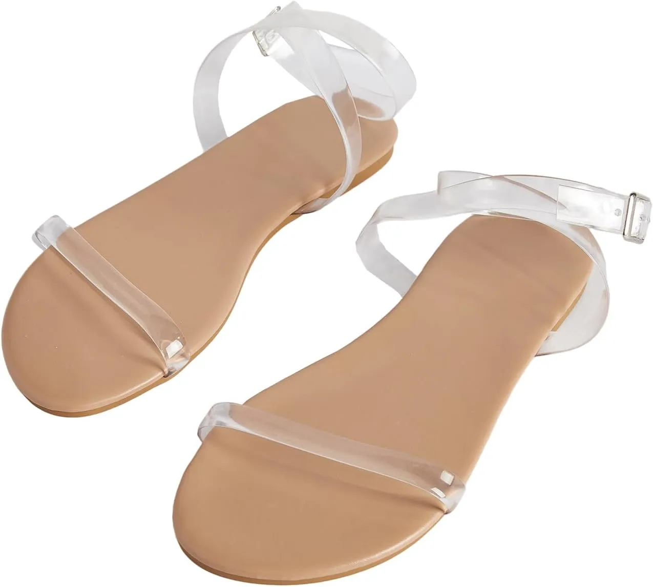 GORGLITTER Women's Clear Ankle Strap Sandals Dressy Strappy Open Toe Vacation Flats Sandal