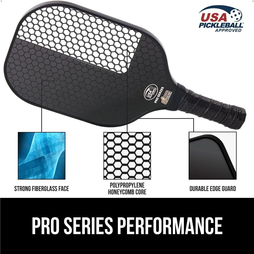 Gorilla Gear USAPA Approved Pickleball Starter Set, Fiberglass Paddles with Bag and Balls, Indoor Outdoor Court Use, Comfortable Racket Grip, Oversized Sweet Spot Pickle Ball Paddle for Men, Women