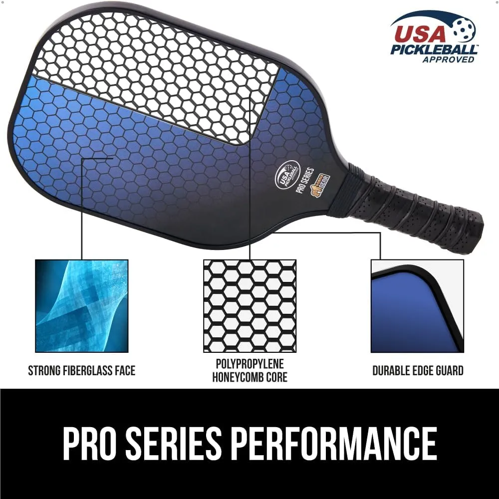 Gorilla Gear USAPA Approved Pickleball Starter Set, Fiberglass Paddles with Bag and Balls, Indoor Outdoor Court Use, Comfortable Racket Grip, Oversized Sweet Spot Pickle Ball Paddle for Men, Women