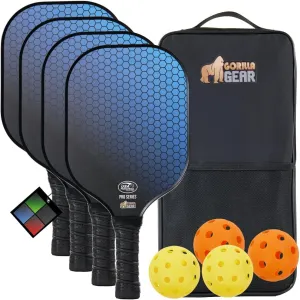 Gorilla Gear USAPA Approved Pickleball Starter Set, Fiberglass Paddles with Bag and Balls, Indoor Outdoor Court Use, Comfortable Racket Grip, Oversized Sweet Spot Pickle Ball Paddle for Men, Women