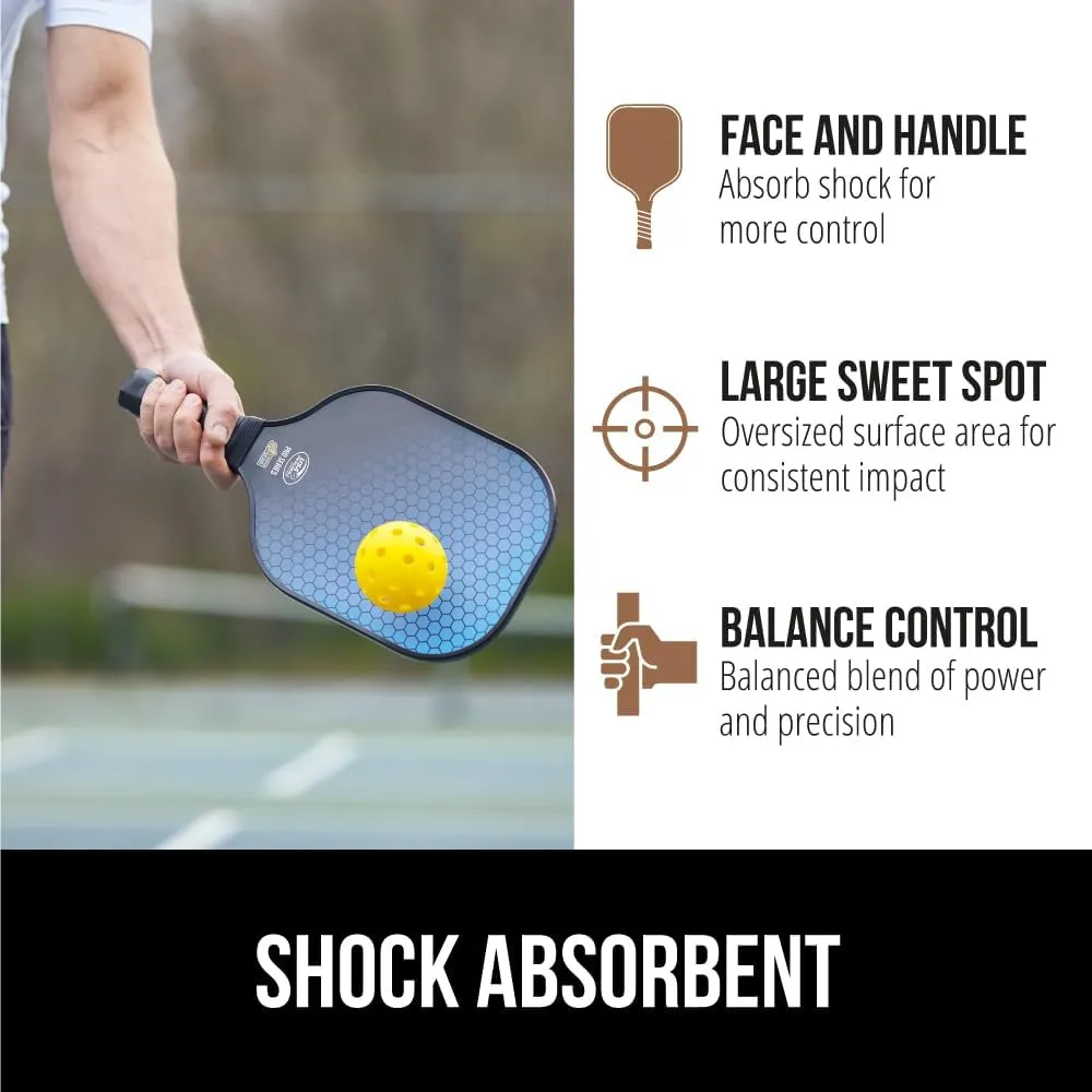 Gorilla Gear USAPA Approved Pickleball Starter Set, Fiberglass Paddles with Bag and Balls, Indoor Outdoor Court Use, Comfortable Racket Grip, Oversized Sweet Spot Pickle Ball Paddle for Men, Women