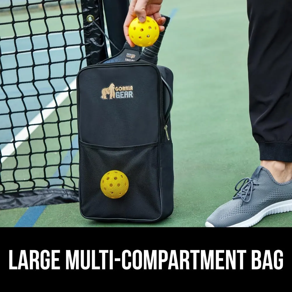 Gorilla Gear USAPA Approved Pickleball Starter Set, Fiberglass Paddles with Bag and Balls, Indoor Outdoor Court Use, Comfortable Racket Grip, Oversized Sweet Spot Pickle Ball Paddle for Men, Women