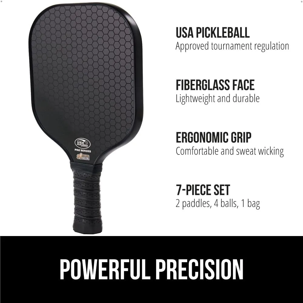 Gorilla Gear USAPA Approved Pickleball Starter Set, Fiberglass Paddles with Bag and Balls, Indoor Outdoor Court Use, Comfortable Racket Grip, Oversized Sweet Spot Pickle Ball Paddle for Men, Women