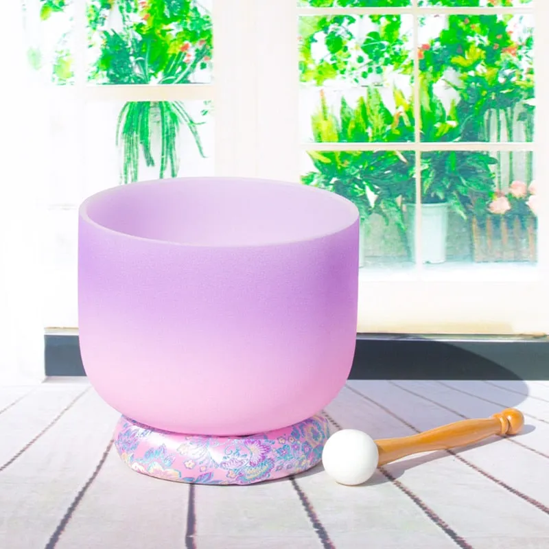 Gradient Quartz Singing Bowls colour set - 8" inch 1PC Note C/D/E/F/G/A/B Chakra Frosted Quartz Crystal Singing Bowl Free rubber ring & Mallet