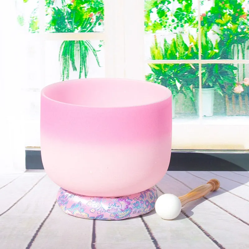 Gradient Quartz Singing Bowls colour set - 8" inch 1PC Note C/D/E/F/G/A/B Chakra Frosted Quartz Crystal Singing Bowl Free rubber ring & Mallet