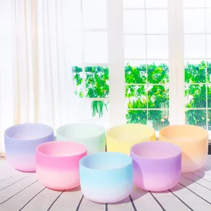 Gradient Quartz Singing Bowls colour set - 8" inch 1PC Note C/D/E/F/G/A/B Chakra Frosted Quartz Crystal Singing Bowl Free rubber ring & Mallet