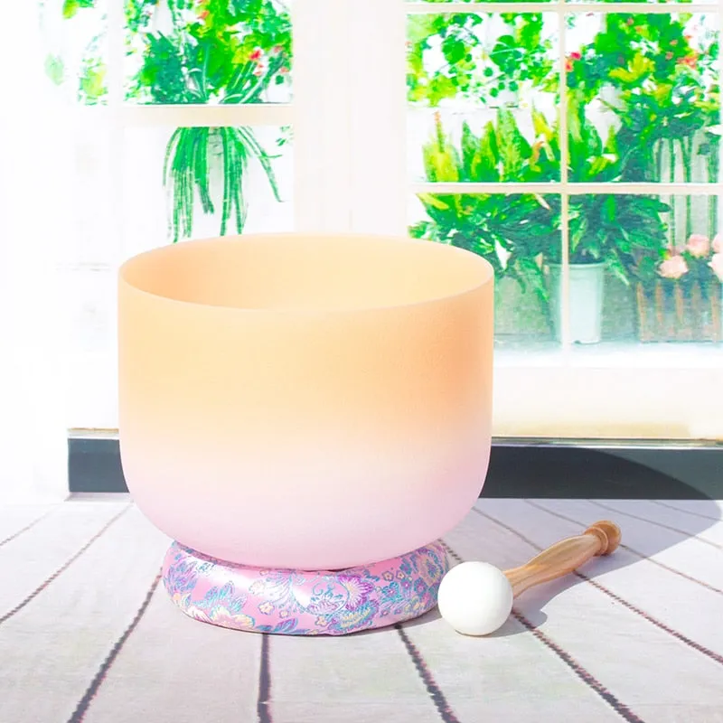 Gradient Quartz Singing Bowls colour set - 8" inch 1PC Note C/D/E/F/G/A/B Chakra Frosted Quartz Crystal Singing Bowl Free rubber ring & Mallet