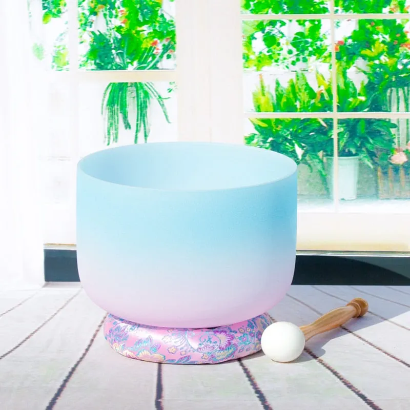 Gradient Quartz Singing Bowls colour set - 8" inch 1PC Note C/D/E/F/G/A/B Chakra Frosted Quartz Crystal Singing Bowl Free rubber ring & Mallet