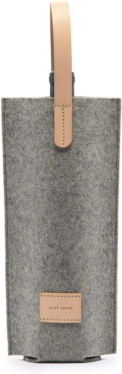 Graf Lantz Wine Bottle Cozy Carrier, 100% Merino Wool with Leather Handle, Fits One Standard Wine Bottle, Charcoal