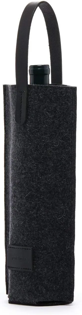 Graf Lantz Wine Bottle Cozy Carrier, 100% Merino Wool with Leather Handle, Fits One Standard Wine Bottle, Charcoal