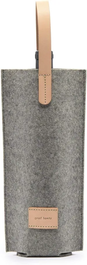Graf Lantz Wine Bottle Cozy Carrier, 100% Merino Wool with Leather Handle, Fits One Standard Wine Bottle, Charcoal