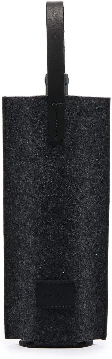Graf Lantz Wine Bottle Cozy Carrier, 100% Merino Wool with Leather Handle, Fits One Standard Wine Bottle, Charcoal