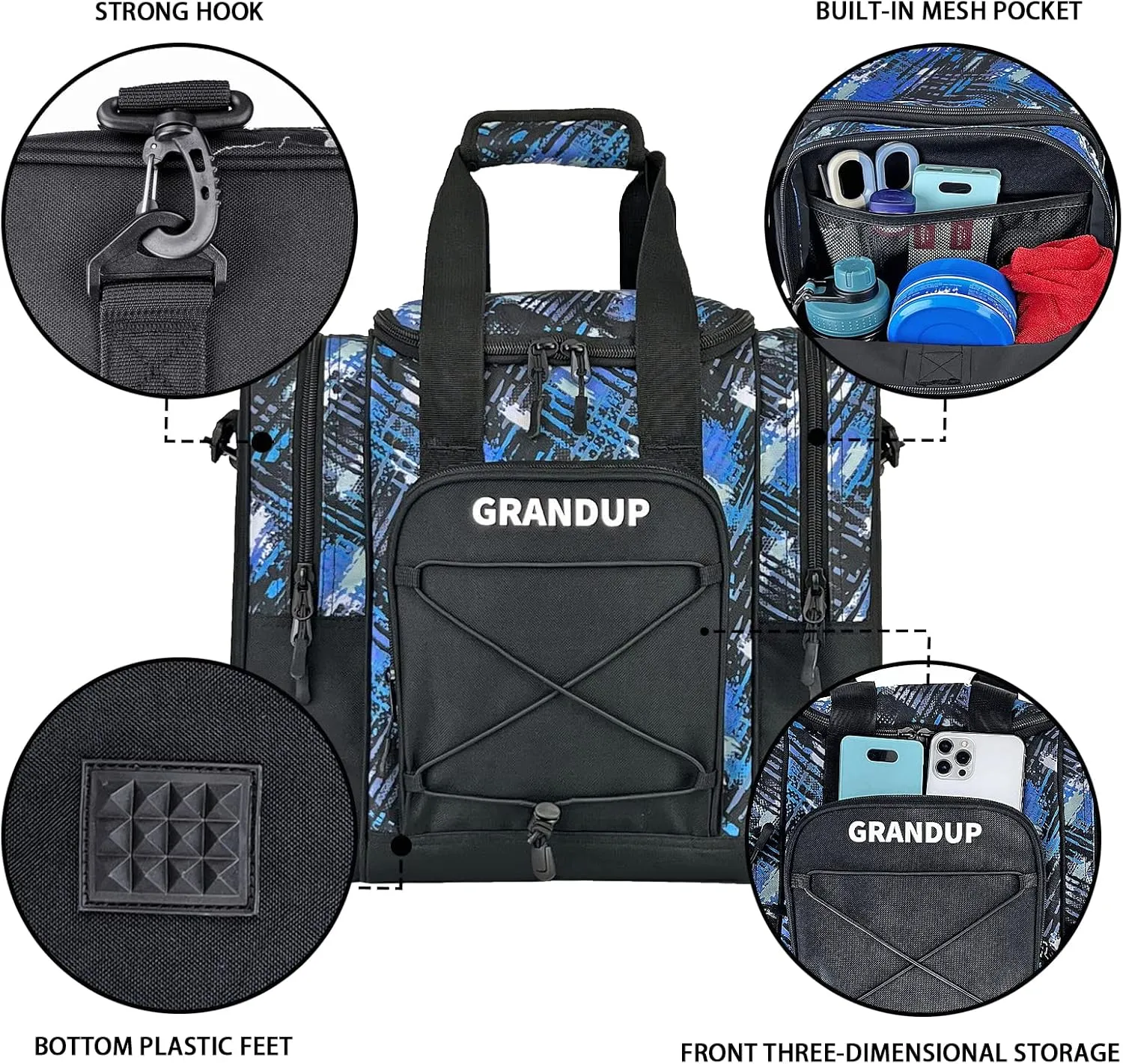 GRANDUP Bowling Ball Bag for Single Ball - Black Bowling accessories Ball Tote Bag Bowling Bag with Padded Ball Holder - Fits Bowling Shoes Up to Mens Size 14