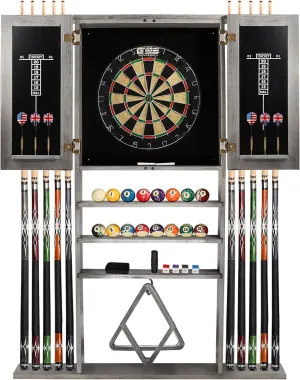 GSE Games & Sports Expert 10 Billiard Pool Cue Rack & Dart Board Cabinet Combination, Wall Mounted Billiard Pool Cue Rack Only, Dartboard Cabinet Only with Dart Scoreboard