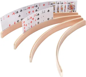 GSE Games & Sports Expert Set of 4 Playing Cards Holders, Wooden Playing Card Racks, Curved Playing Card Trays for Bridge, Hand & Foot, Rummy, UNO Card Games (17.5-Inch)