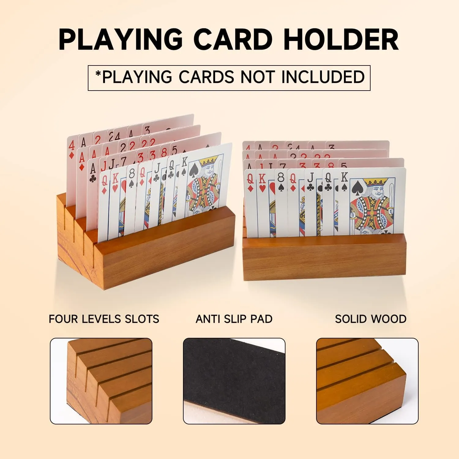 GSE Games & Sports Expert Wooden Playing Card Holders Tray Racks Organizer Set for Seniors Adults, Card Tray Racks for Bridge Canasta UNO Card Playing (6-Inch, 2-Pack)