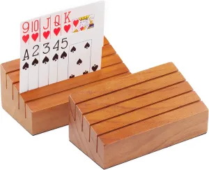 GSE Games & Sports Expert Wooden Playing Card Holders Tray Racks Organizer Set for Seniors Adults, Card Tray Racks for Bridge Canasta UNO Card Playing (6-Inch, 2-Pack)