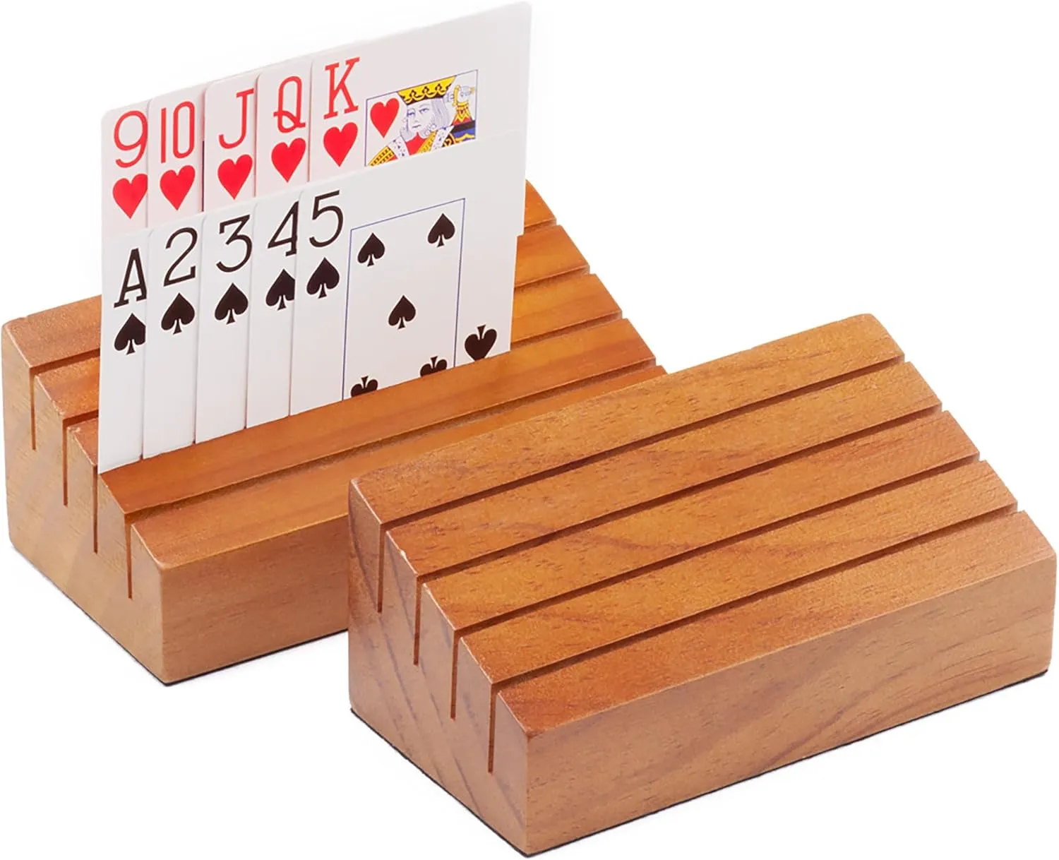 GSE Games & Sports Expert Wooden Playing Card Holders Tray Racks Organizer Set for Seniors Adults, Card Tray Racks for Bridge Canasta UNO Card Playing (6-Inch, 2-Pack)