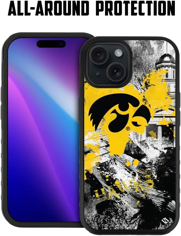 Guard Dog Case Compatible with iPhone 15 - Military Grade - Rugged Two Piece Protection - Collegiate Licensed - Iowa Hawkeyes - by Paulson Designs