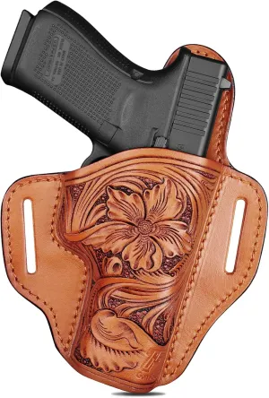 GUN & FLOWER Hand-Tooled Floral Leather Gun Holster for Women & Men – OWB Western Holster Fits Glock 17/19 Gen 3-5, 22/23/31/32 Gen 3-4, 19X/44/45, Fits 1.5" Belts – Vintage Cowboy Style