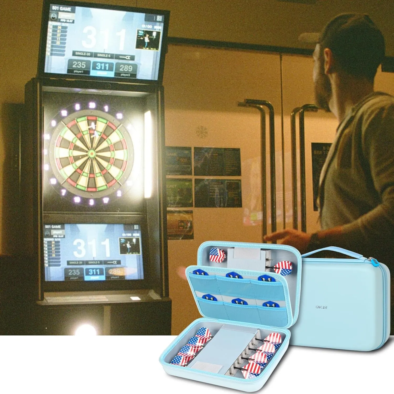 GWCASE Dart Case for 16 Steel and Soft Tip Darts, Carrying Storage Holder Fits for Tips, Shafts, Flights (Box Only)-Blue