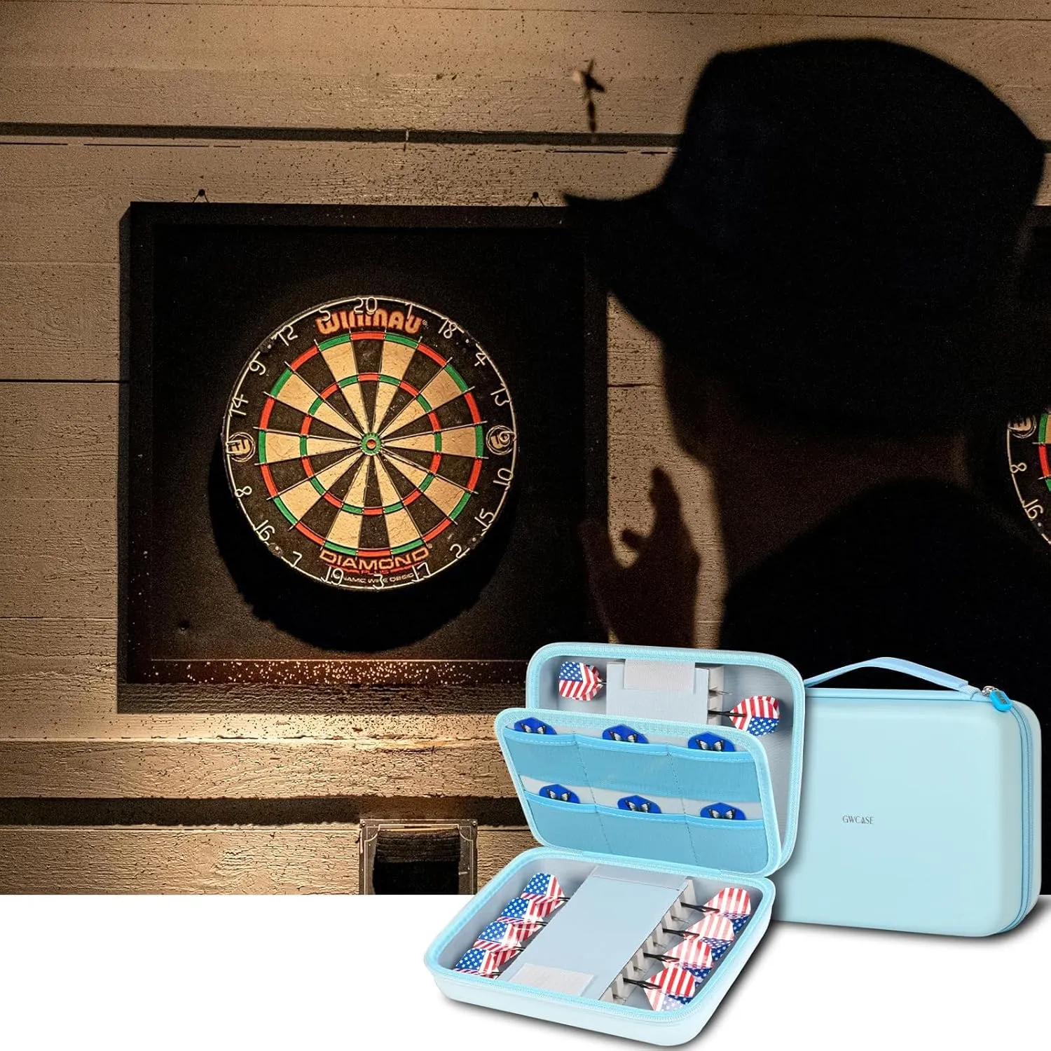 GWCASE Dart Case for 16 Steel and Soft Tip Darts, Carrying Storage Holder Fits for Tips, Shafts, Flights (Box Only)-Blue