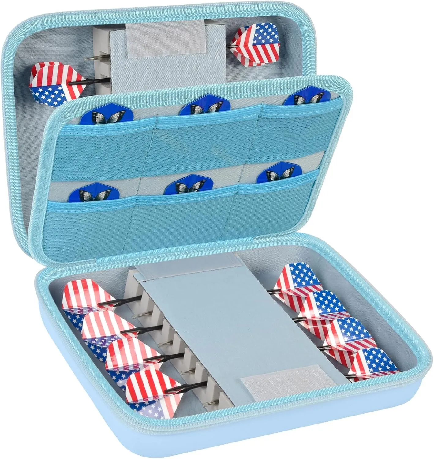 GWCASE Dart Case for 16 Steel and Soft Tip Darts, Carrying Storage Holder Fits for Tips, Shafts, Flights (Box Only)-Blue