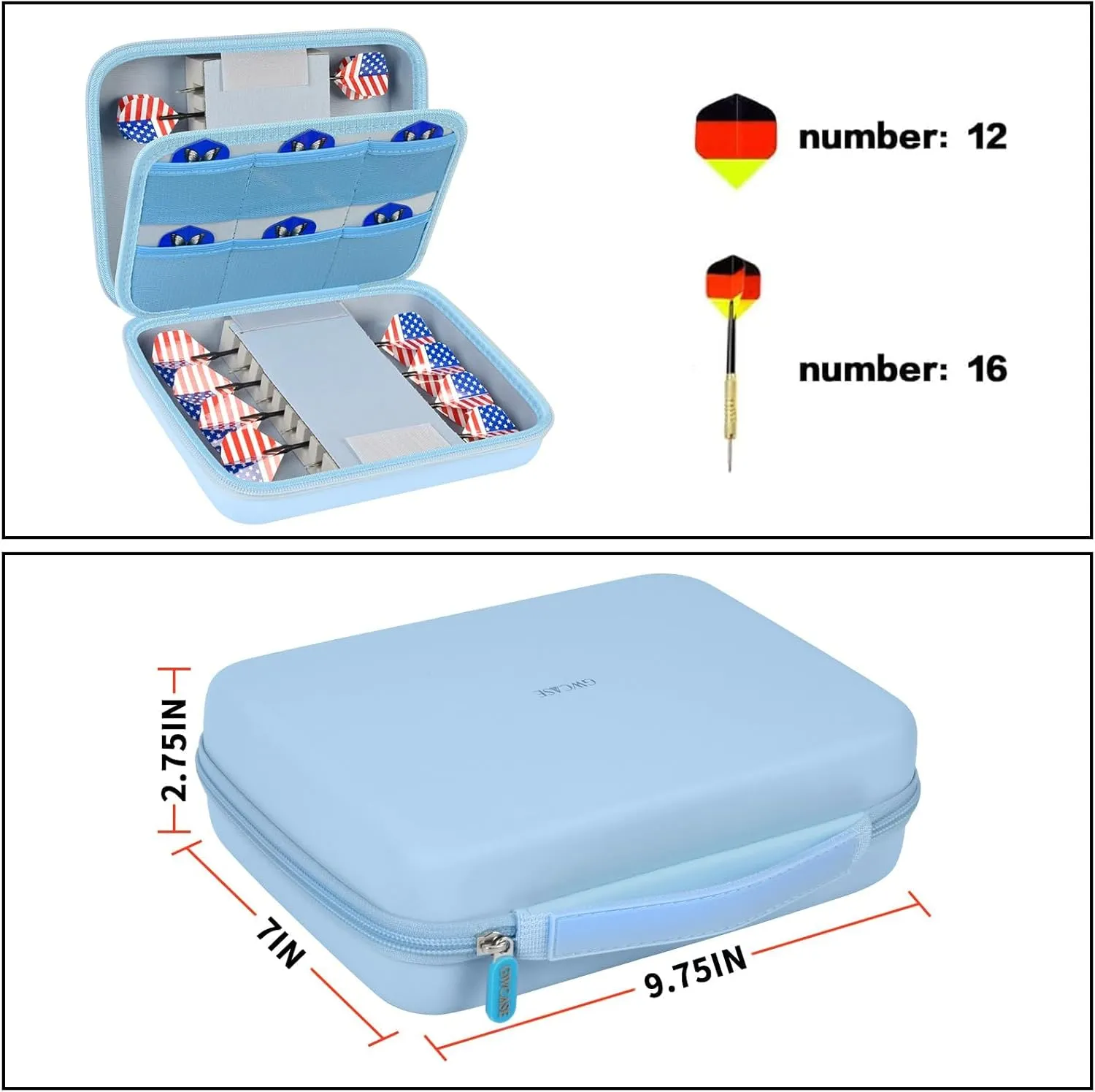 GWCASE Dart Case for 16 Steel and Soft Tip Darts, Carrying Storage Holder Fits for Tips, Shafts, Flights (Box Only)-Blue