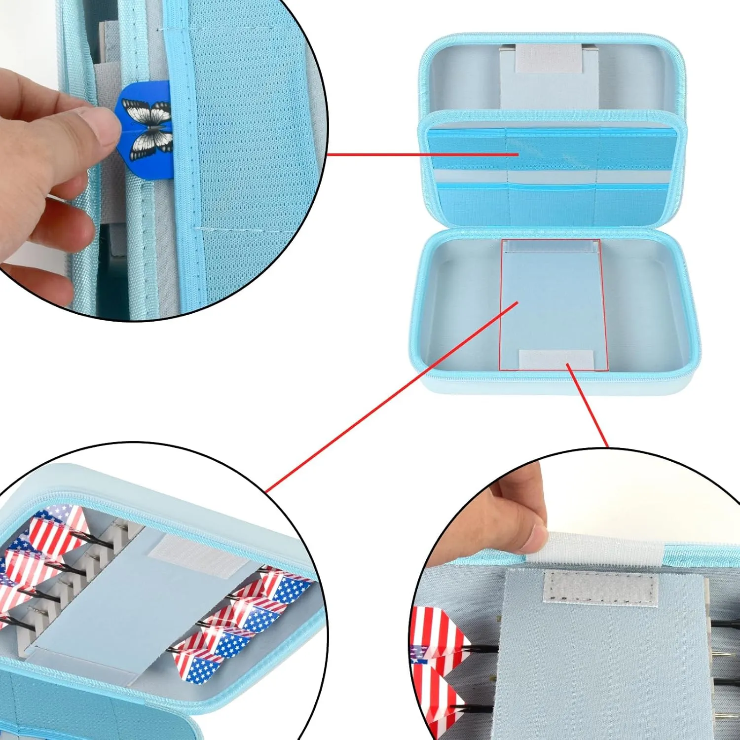 GWCASE Dart Case for 16 Steel and Soft Tip Darts, Carrying Storage Holder Fits for Tips, Shafts, Flights (Box Only)-Blue