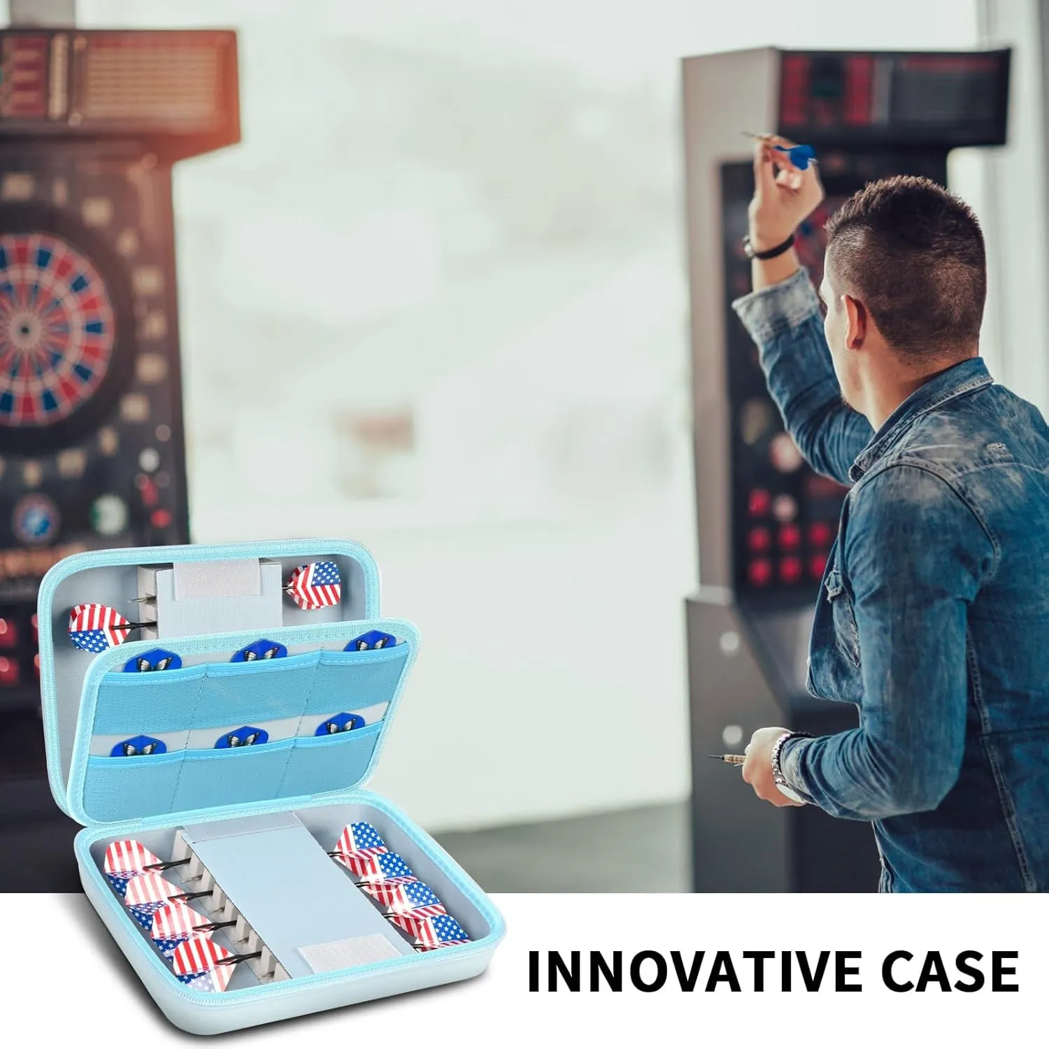 GWCASE Dart Case for 16 Steel and Soft Tip Darts, Carrying Storage Holder Fits for Tips, Shafts, Flights (Box Only)-Blue