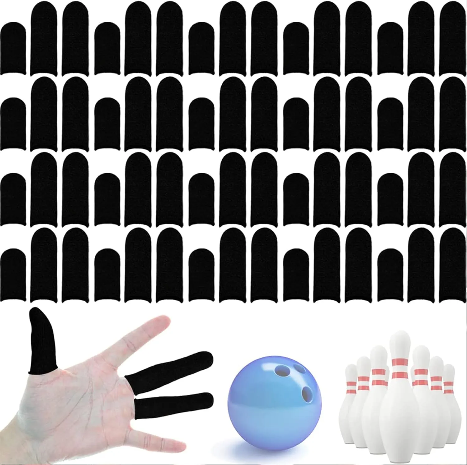 HALLEAST 60 Pieces Finger Sleeves for Bowling, Disposable Bowling Thumb Sleeves Anti-Sweat Breathable Protector Seamless Lightweight Anti-Skid Glove for Right Hand & Left Hand