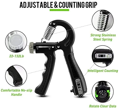 Hand Grip Strengthener Workout Kit (10Pcs )Hands Grip Strength Trainer, Forearm Gripper, Finger Exerciser Stretcher Wrist Ball, Stress Relief Ball for Men and Women, Injury Recovery