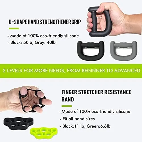 Hand Grip Strengthener Workout Kit (10Pcs )Hands Grip Strength Trainer, Forearm Gripper, Finger Exerciser Stretcher Wrist Ball, Stress Relief Ball for Men and Women, Injury Recovery