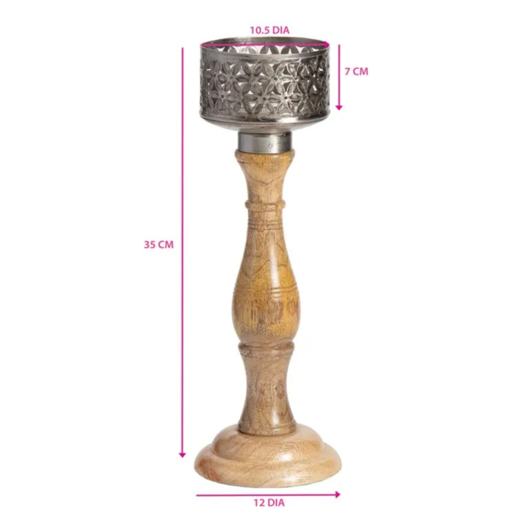 Handcrafted Flower Pillar Candle Holder - Large
