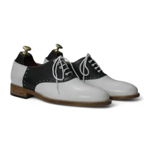Handmade Bespoke Men's Black & White Genuine Leather Shoes, Oxford Shoes