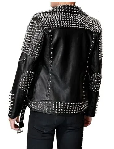 Handmade Black Studded Biker Leather Jacket for Men