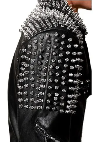 Handmade Black Studded Biker Leather Jacket for Men
