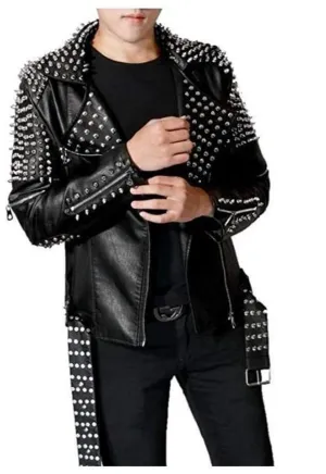 Handmade Black Studded Biker Leather Jacket for Men