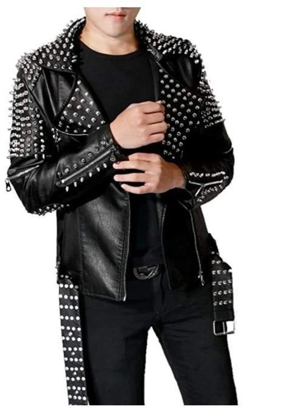 Handmade Black Studded Biker Leather Jacket for Men