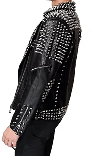 Handmade Black Studded Biker Leather Jacket for Men