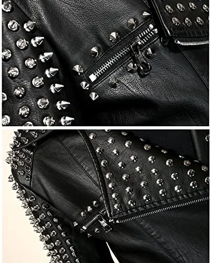 Handmade Black Studded Biker Leather Jacket for Men