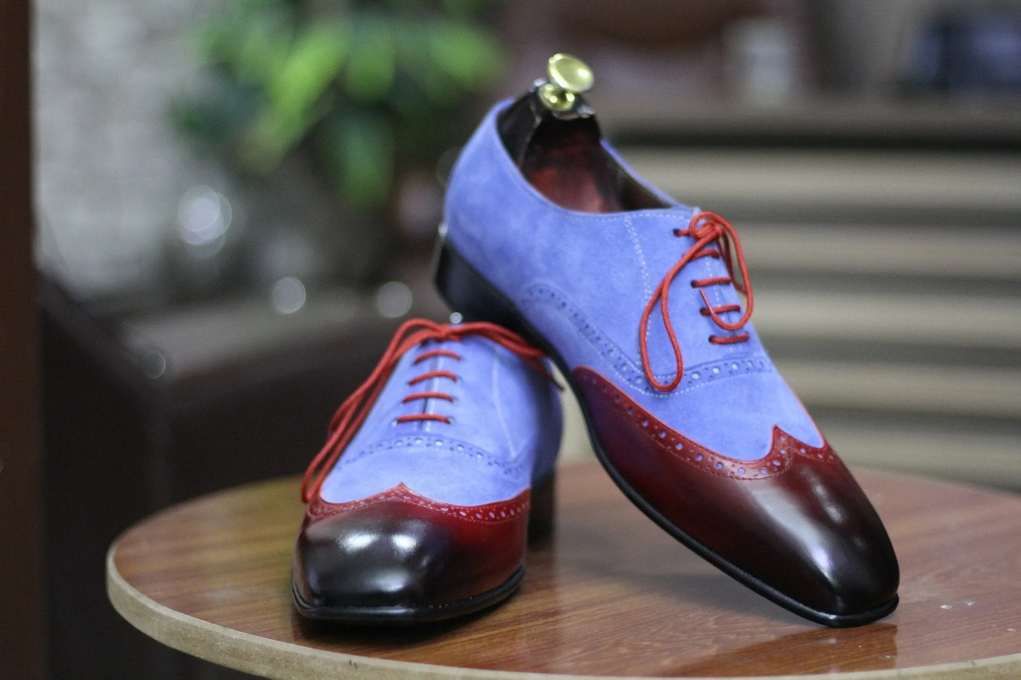 Handmade Genuine Cow-Hide Leather & Suede Wing Tip Oxford Shoes For Men, Dress Formal Lace Shoes For Mens