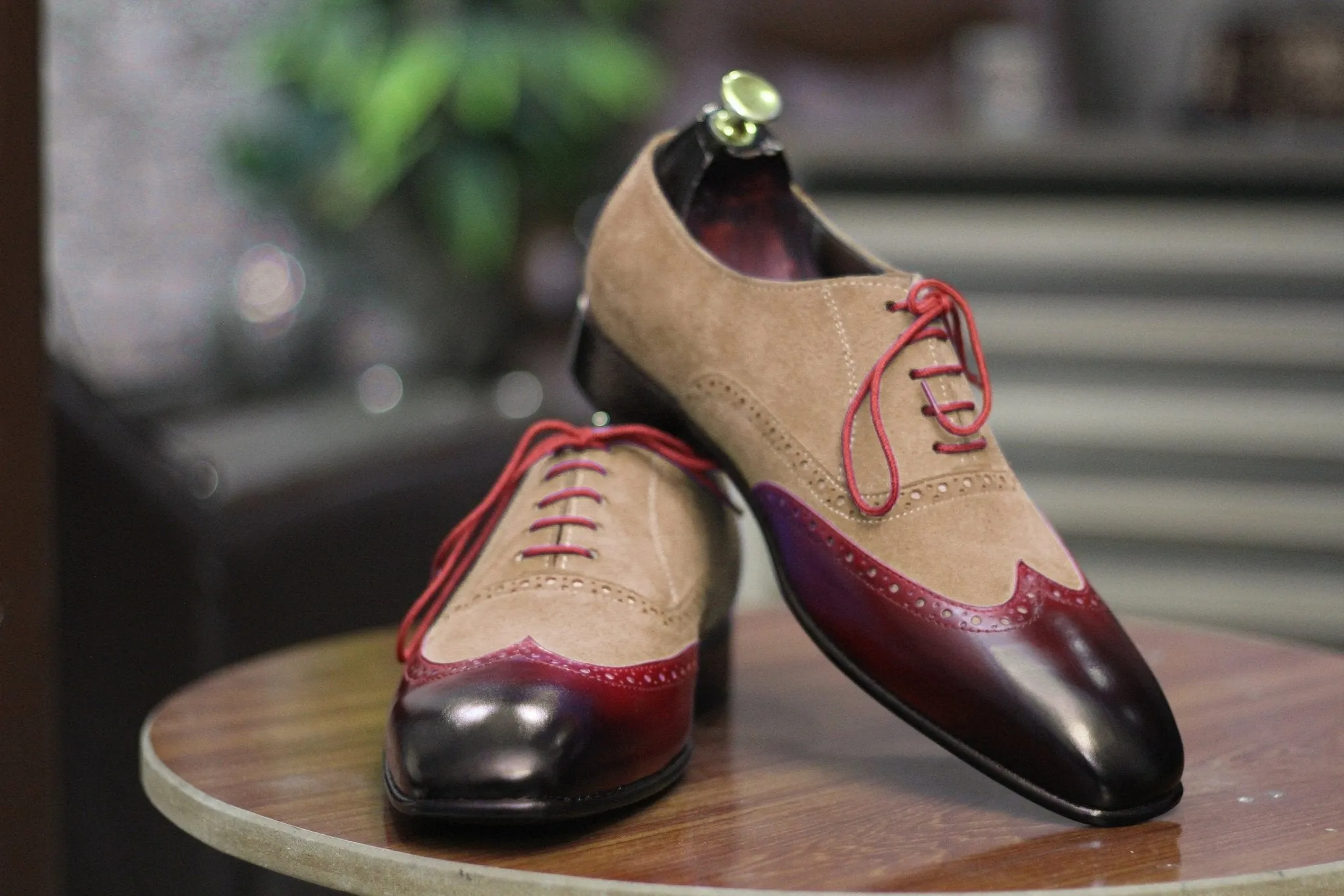 Handmade Genuine Cow-Hide Leather & Suede Wing Tip Oxford Shoes For Men, Dress Formal Lace Shoes For Mens