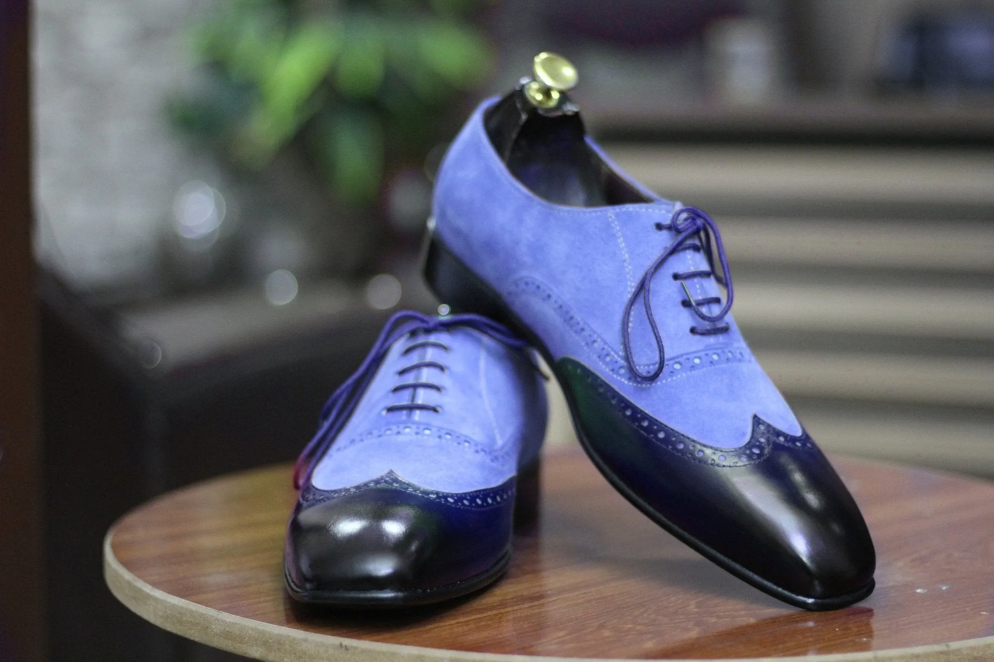 Handmade Genuine Cow-Hide Leather & Suede Wing Tip Oxford Shoes For Men, Dress Formal Lace Shoes For Mens